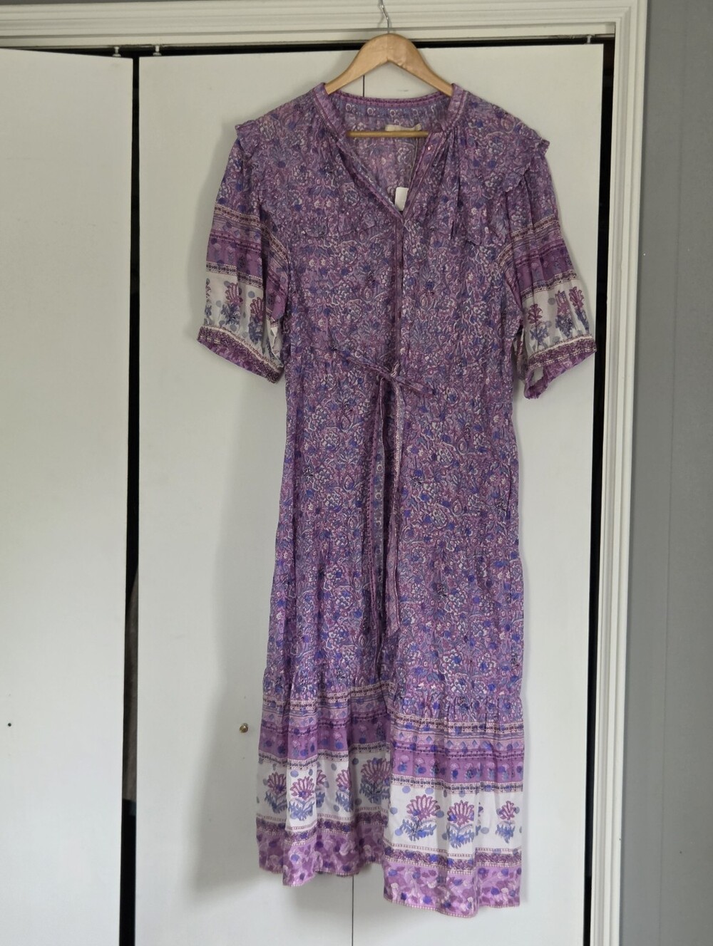 Lola Australia Purple Floral Midi Dress with Tie Waist